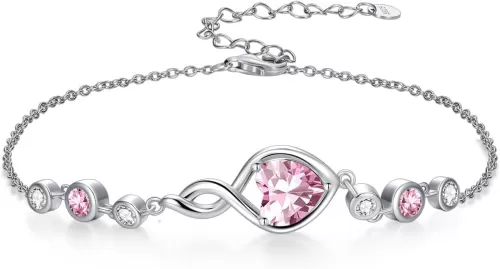 Infinity Birthstone Bracelet 925 Sterling Silver Heart Love Infinity Link Bracelet Fine Jewelry Birthday Christmas Gifts for Women Girlfriend Wife