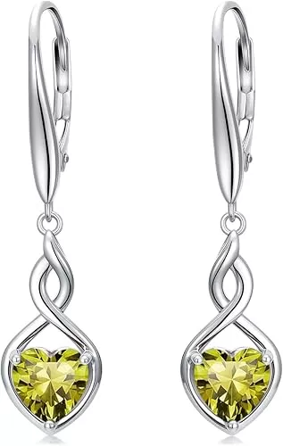 Infinity Birthstone Earrings 925 Sterling Silver Heart Love Infinity Dangle Drop Earrings Fine Jewelry Birthday Christmas Gifts for Women Girlfriend Wife
