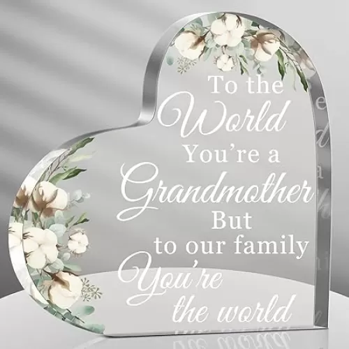 Jetec Grandma Gift Grandma Birthday Gift Acrylic Heart Shape Butterfly Shape Grandmother Sign from Granddaughter Grandson Thoughtful Mother's Day Christmas Ideas(You're the World)
