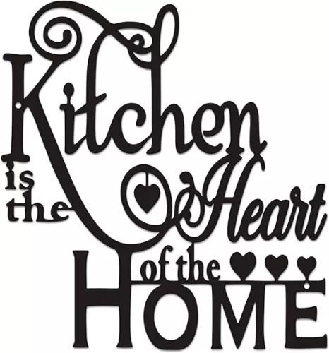 Kitchen Wall Decor - Modern Black Metal Wall Sculpture 'Kitchen is the Heart of the Home'，Waterproof Wall Art for Kitchen & Dining, Farmhouse & Cocia Decor – 11x11.8IN