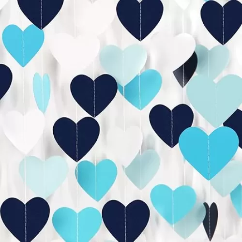 Light-Navy Blue White Party-Decorations Heart-Garland - 52ft Bridal Shower Hanging Streamers, Birthday Bachelorette Valentines Baby Wedding Engagement Under The Sea Frozen Backdrop Decor Burgleda