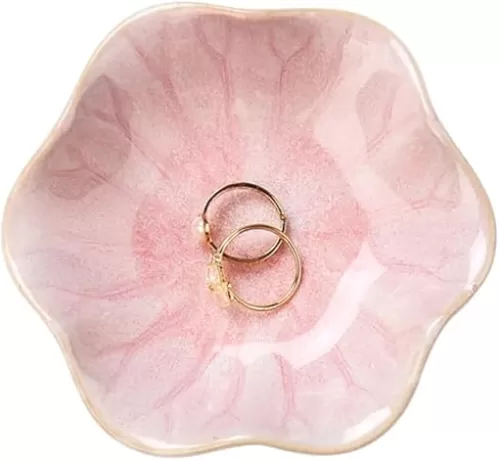Lotus Leaf Shape Decorative Ring Tray, Small Key Bowl, Ceramic Trinket Tray Jewelry Dish Organizing Necklace Earrings, Home Decoration for Mom Best Friend Sister, Pink.