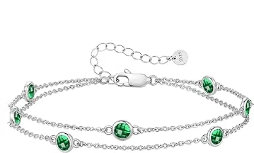 LOUISA SECRET Birthstone Bracelets for Women, 925 Sterling Silver Charm Link Double Strand Bracelet, Birthday Anniversary Christmas Jewelry Gifts for Wife Girlfriend Mother her…