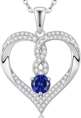 LOUISA SECRET Infinity Heart Birthstone Necklaces for Women, 925 Sterling Silver Forever Love Pendant Jewelry for Her, Ideal Gift for Wife, Girlfriend, Mom on Birthday, Anniversary, Mother's Day Gift