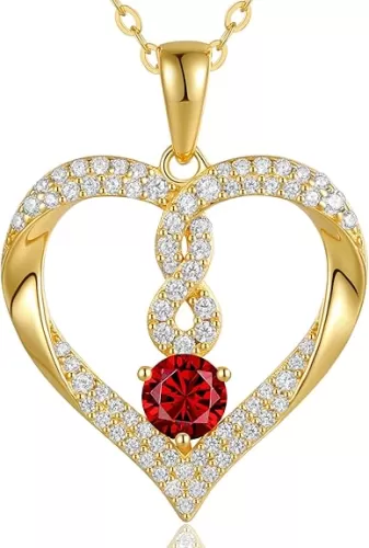 LOUISA SECRET Infinity Heart Necklaces for Women 18K Gold Plated and 925 Sterling Silver Birthstone Infinity Forever Love Pendant Necklaces, Birthday Anniversary Jewelry Gift for Her Wife Mom Girlfriend (Red)