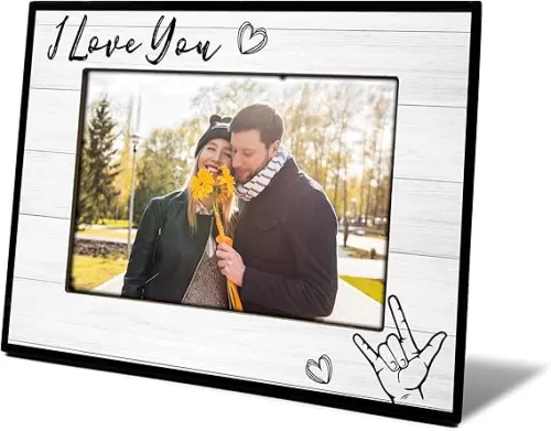 Love Picture Frame, Couple Picture Frame, I Love You Gifts, Valentines Day Engagement Wedding Gifts, Wooden 4x6 Heart Picture Frame for Home Table Decor-A03