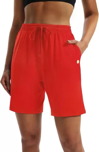LUCKYCATCUS Women's 7" Bermuda Shorts Jersey Shorts with Pockets Workout Yoga Athletic Long Shorts for Women