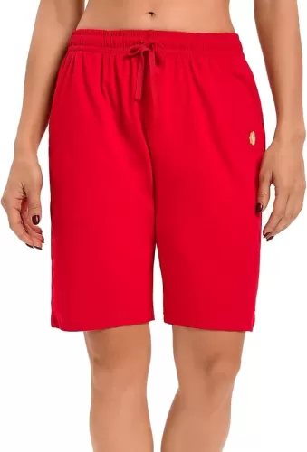 LUCKYCATCUS Women's Bermuda Shorts Jersey Shorts with Pockets Yoga Walking Athletic Long Shorts for Women Knee Length