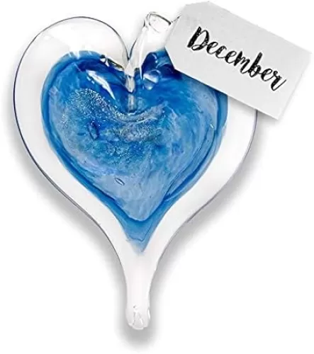 Luke Adams Glass | 3" Glass Birthstone Heart | Handmade Suncatcher | Hanging Home Décor | Outdoor Garden Accent (December - Zircon)
