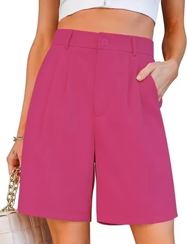 luvamia Bermuda Shorts for Women Dressy Casual High Waisted Summer Work Elastic Waist Pleated Dress Shorts with Pockets