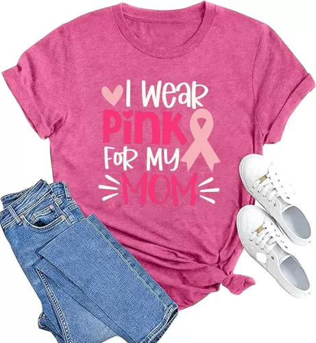 MAIHUN Womens Breast Cancer Shirts Cancer Awareness Tshirt Pink Ribbon Tee I Wear Pink for My Mom Top