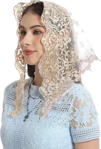 Mantveil Small Triangle Chapel Veil: Vintage Inspired Lace Mantilla Veils for Church Latin Mass Catholic Head Scarf for Women