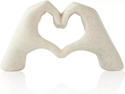 Marble Gesture Heart Decoration, Modern Love Statue Finger, Abstract Heart Hands Sculpture Home Wedding Decoration, Shelf Decor