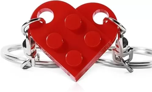 Matching Couple Heart Keychain for Boyfriend Girlfriend Valentine's Day Gifts Stuff Him Friends Set Compatible with Lego Gift