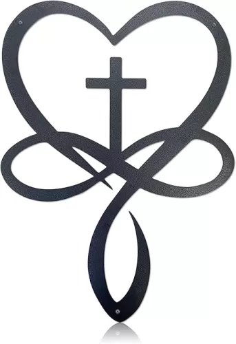 Metal Infinity Heart Cross Wall Decor, Unique Cross Decorative Wall Art, Heart And Love Sign Wall Plaques, Love Gift For Adult Home Wedding, Decor Room Bedroom Living Room Decoration（Black Iron Vein)