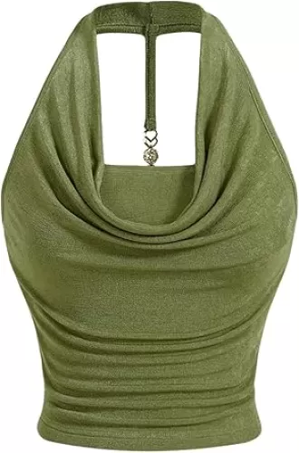 Milumia Women Ruched Halter Y2k Crop Tops Backless Cowl Neck Sleeveless Shirts
