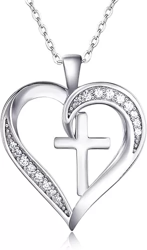 MISSLAN Cross Necklace for Women 925 Sterling Silver Cross Necklace Heart Necklaces for Women Chain Pendant Womens Necklaces