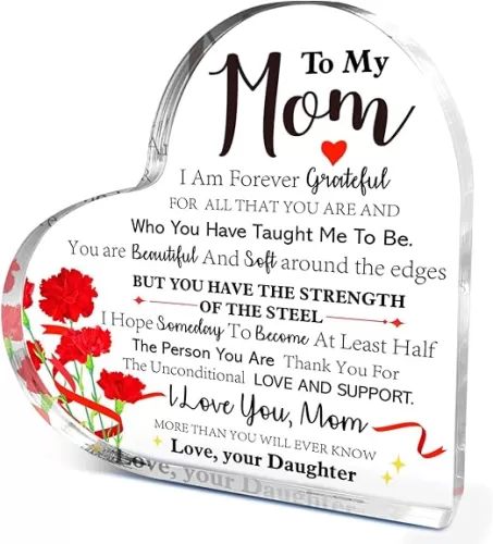 Mom Birthday Gifts from Daughter, Thank You Gifts for Moms Mother's Day Christmas, Unique Mother Gift Ideas, Mom I Am Forever Grateful Acrylic Heart Plaque