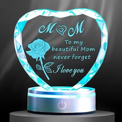 Mom from Daughter Son, Heart Keepsake with LED Base, Valentine