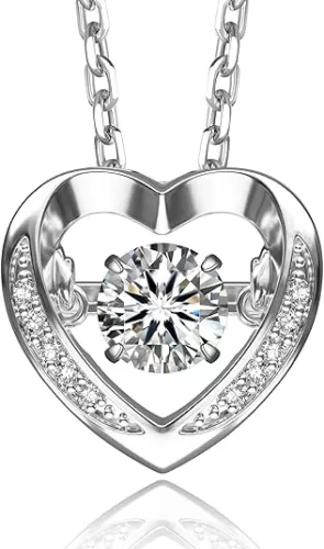 MomentWish Dancing Heart Necklace for Women, 0.5/1 Carat Dancing Moissanite Necklace for Her 925 Sterling Silver Pendant Anniversary Birthday Christmas Gift for Wife Mom Girlfriend
