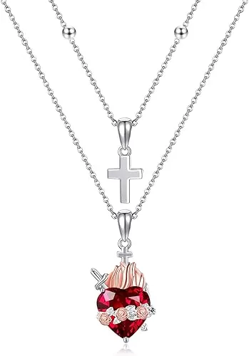 MONGAS layered Necklace Sterling Silver Music/Mountain/Cat/Penguin/Compass/Sunflower/Violin/Horseshoe/Anchor/Star of David/Sun and Moon Pendant Necklace Layered Necklace For Women