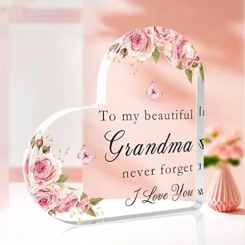 Mothers Day Gifts For Grandma Gifts For Grandma Grandmother Gifts From Grandkids Heart Shaped Acrylic Plaque Grandmothers Day Gifts Birthday Presents For Grandma Gifts From Grandson Christmas Gifts