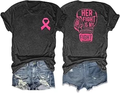 MOUSYA Breast Cancer Shirts Women Pink Ribbon Breast Cancer Awareness Shirt Cancer Survivor Inspirational Short Sleeve Tops