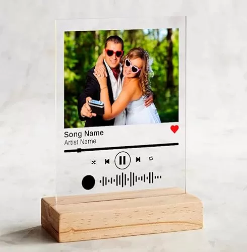 NEXT DAY SHIPPING Song Plaque with Wooden, Acrylic, Led Light Stand - Personalized Music Plaque Photo Gift Personalized Couple Gift ideas Anniversary Celebration Gift
