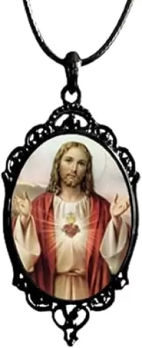 NIGHTCRUZ Sacred Heart of Jesus Necklace - Jesus Christ Cameo Pendant - Faith Religious Amulet Gifts