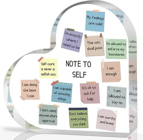 Note to Self Motivational Decor - Office Acrylic Heart Gift Therapy Mental Health Print Decorations for School Counseling Office Therapy Desktop Art Decoration School Counselor, Therapist Office Gifts