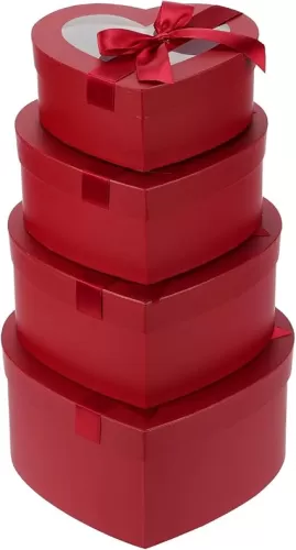 Oairse Heart Shaped Boxes for Flower Arrangements Red Heart Box for Flowers Set of 4 Nesting Gift Boxes with Clear Lids for Present, Bridesmaid, Proposal, Wedding, Birthday