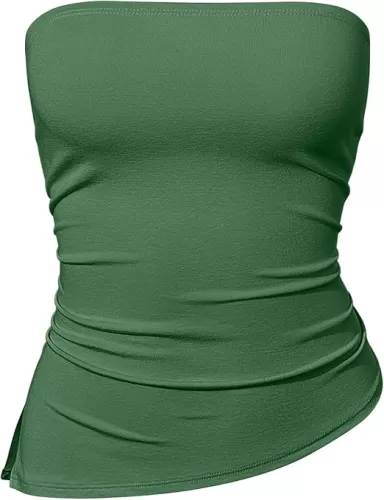 OQQ Womens Tube Tops Strapless Crop Tops Ruched Irregular Sleeveless Going Out 2025 Summer Shirts