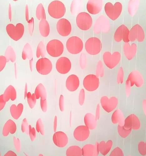 Party Decorations Heart Garland Circle Dots Garland Hanging Paper Backdrop Streamer for Graduation Birthday Bachelorette Engagement Wedding Bridal Shower Valentines Party Supplies (Light Pink)