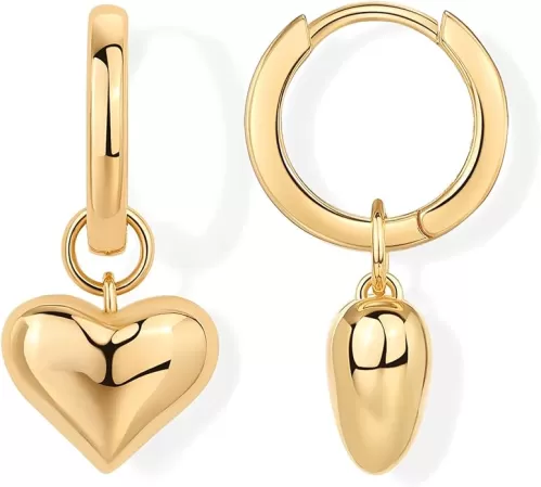 PAVOI 14K Gold Plated Sterling Silver Posts Charm Huggie Earrings for Women | Lightweight Love Heart Moon Flower Star Drop Dangle Huggie Charm Earring