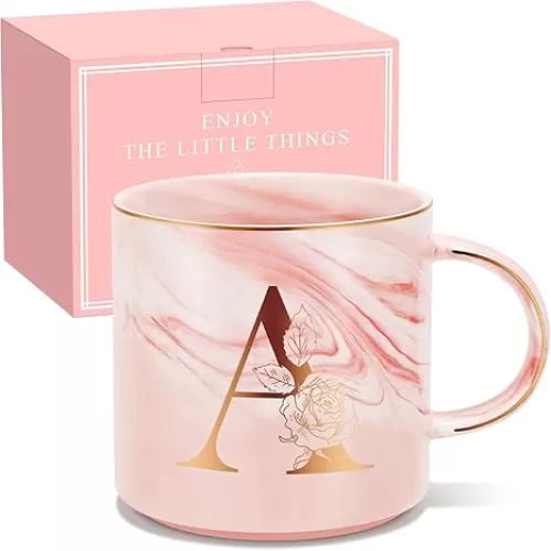 Personalized Gifts for Women Coffee Mug, Initial Customized Gift Monogrammed A-Z Coffee Mug 12 OZ, Christmas Anniversary Birthday Gifts for Women Mom Grandma Friend Sister Wife(L)
