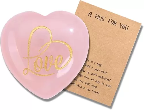 PESOENTH Rose Quartz Crystal Heart Love Stone Healing Crystal Gifts for Women, Pink Reiki Heart Shaped Gemstone Meditation Gifts for Her Mom Birthday Anniversary Valentines