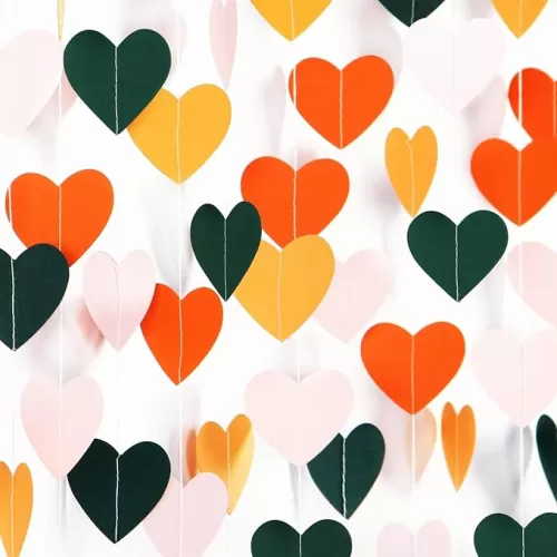 Pink Green Orange Party-Decorations Heart-Garland - 52ft Little Cutie Baby Shower Hanging Decoration Streamers Banner, Wedding Bridal Shower Birthday Spring Summer Fall Autumn Decor Panduola