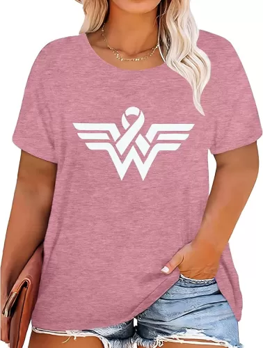 Plus Size Breast Cancer Shirts Women Pink Ribbon Shirt Breast Cancer Awareness T-Shirts Squad Breast Cancer Tee Tops