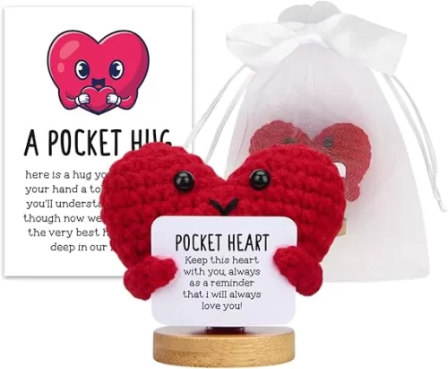 Pocket Heart Hug Back to School Comforting Gifts for Son Daughter Students Kids Anxiety Relief Gifts for Women Men Cute Emotional Support Crochet Hearts with Positive Messages Mental Health Decor