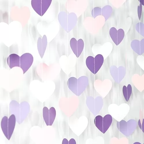 Purple-White Pink Birthday Party-Decorations Streamers - 52FT Hanging Heart Garland Banner, Baby Bridal Shower Engagement Wedding Anniversary Bachelorette Graduation Backdrop Decor Hugtmr