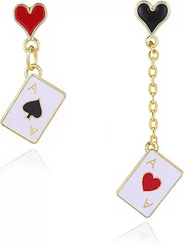 Queen of Heart Earring for Women Red Black Hearts Cards Earrings Red Heart Poker Dangle Earrings Queen of Hearts Dangle Earrings Halloween Cosplay Accessories
