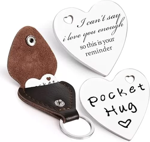 Qunrwe Pocket Hug Token, Long Distance Gifts Keepsake, Double Sided Inspirational Thinking of you Gift with Leather Keychain