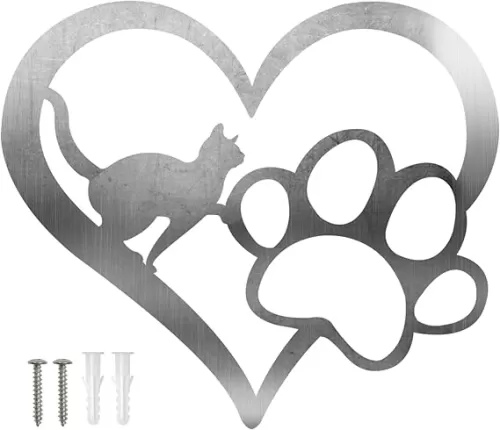 Rusty Paw Print Metal Wall Art, Hollow Heart Shape Wall Hanging Heart Sign Pet Lover Sign New Kitten Gift For Pet Owner Housewarming Gift