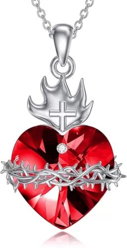 Sacred Heart of Jesus Necklace 925 Sterling Silver Crown of Thorns Pendant Christian Amulet Jewelry Gifts for Women