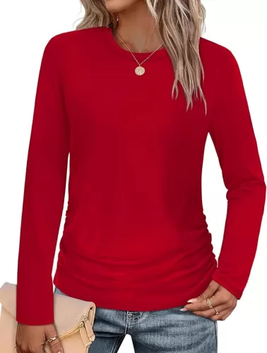 SAMPEEL Long Sleeve Shirts for Women Ruched Fall Tops Crew Neck T Shirts Fashion Clothing 2025