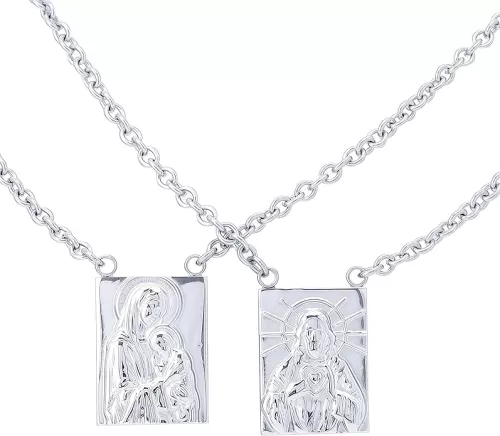 Scapulars Catholic- Stainless steel 18K gold-plated scapulars catholic necklace, the Sacred Heart Neck of the Virgin Mary and Jesus