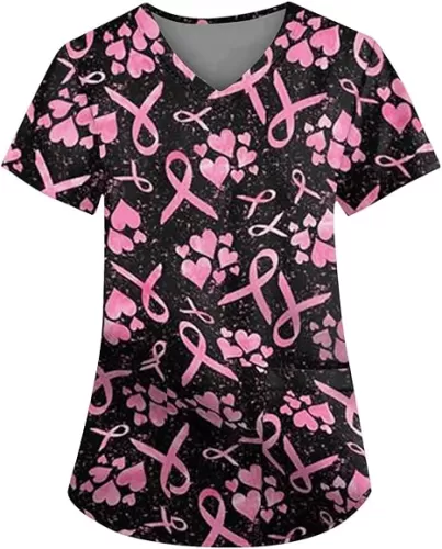 Scrubs for Women V-Neck Top with Pockets, Moisture Wicking Holiday Scrub Tops, Stretch Plus Size Nurse Uniform Shirts