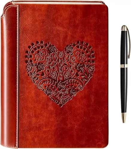 SETTINI® Lined Journal - Heart Journal for Writing Gift Set - Hardcover Vegan Leather, Includes Luxury Pen in a Unique Pen Holder, 192 Pages, 6 x 8.5 inches - Birthday Gift