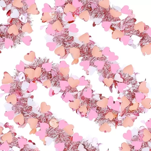 Sggvecsy 49.2Ft Valentine’s Day Heart Tinsel Garland Pink White Metallic Twist Garland Shining Ceiling Hanging Decorations for Valentine’s Day Party Anniversary Birthday Holiday Indoor Supplies