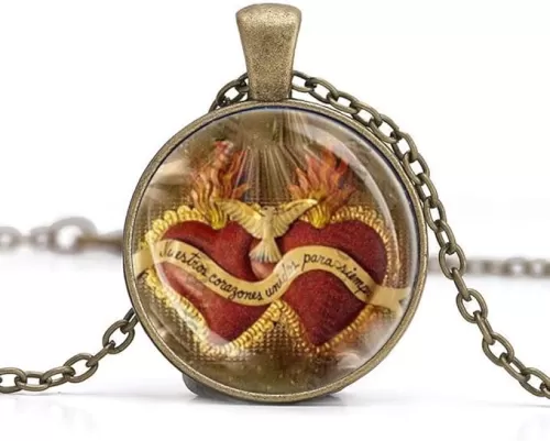 Shanzuofeng Sacred Heart of Jesus Necklace - Catholic Medal Necklace, Unisex, Stainless Steel, 24" Chain, Red, Religious, Gift